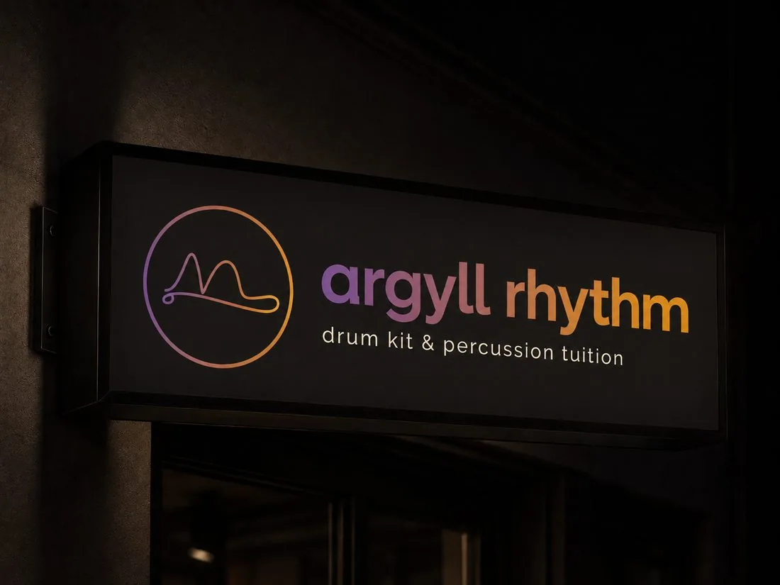Illuminated Argyll Rhythm shopfront sign.