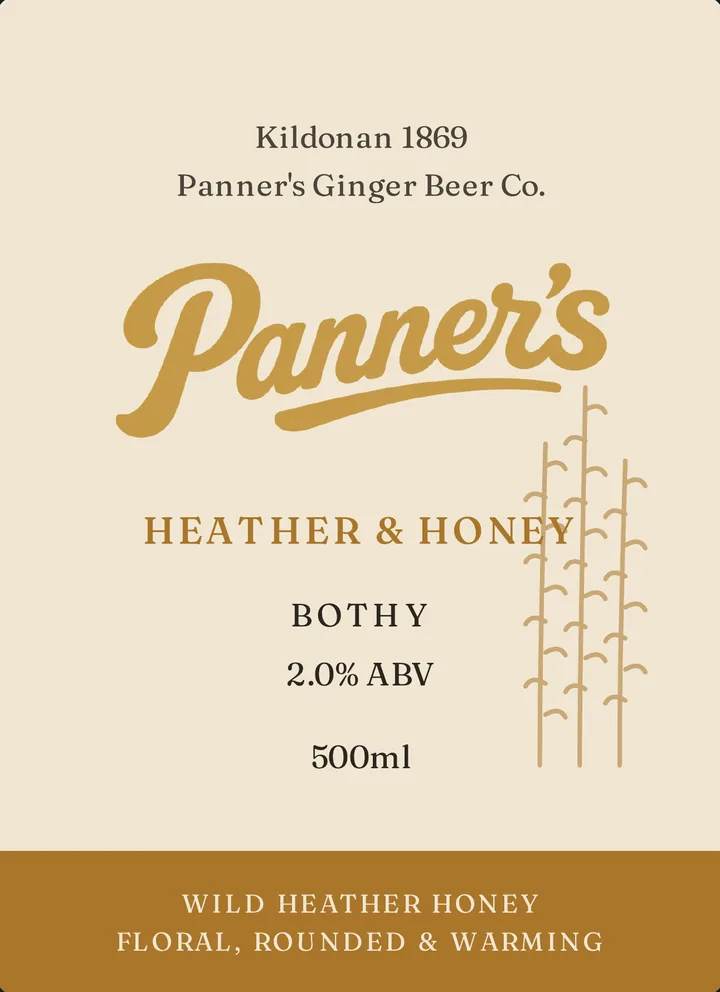 Panner's Heather & Honey front label, with the tasting band in Heather Amber.