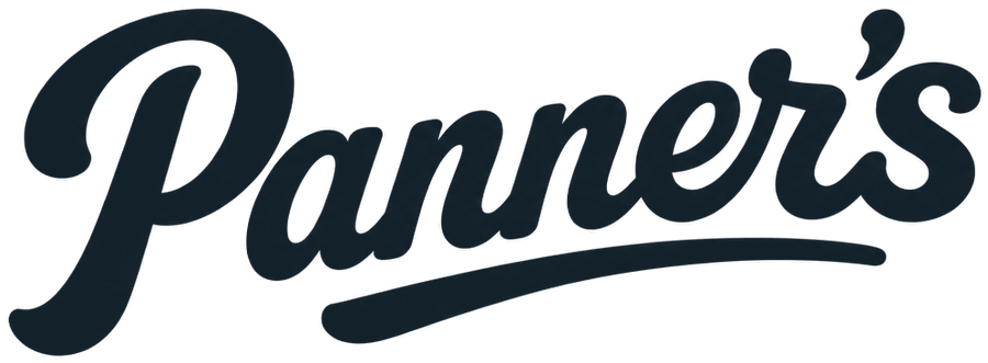 Panner's wordmark in peat dark on oat.